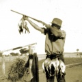 Ted Jones during duck season, Koonda. 1950s