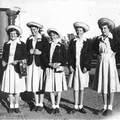 Morning of the Queen's visit 1954.  Waiting for the school bus.  Lorraine Brown, Kath Hayes, Dawn Humphries, Mavis Gibbs, Judy Blake.