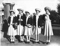 Morning of the Queen&#039;s visit 1954.  Waiting for the school bus.  Lorraine Brown, Kath Hayes, Dawn Humphries, Mavis Gibbs, Judy Blake.