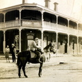 Lennie Gwyther on Ginger Mick outside Railway Hotel VT on the way home from the opening of Sydney Harbour Bridge 1932